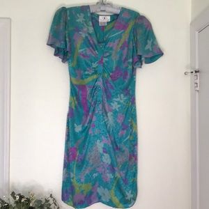 VTG Flora Kung 1980s shoulder pads floral dress size M